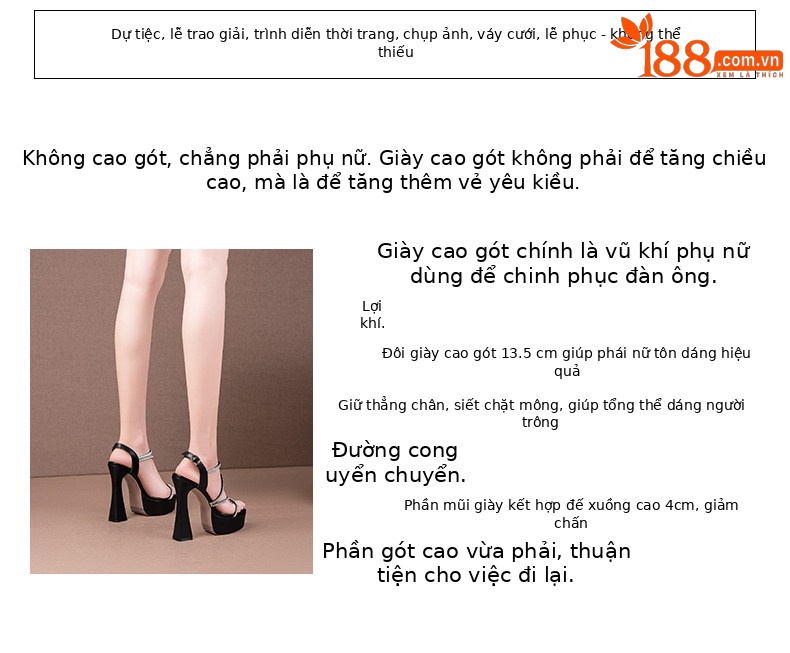Sandal cao gót nữ quai mảnh đính đá mũi vuông hở mũi gót chunky đế platform chống nước — Đen, Be chi tiết 2