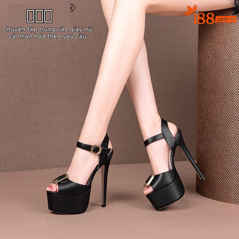 Sandal cao gót nữ mũi cá hở, quai ngang khóa vuông, gót nhọn 12–15 cm — Đen Cao gót 15cm, Be Cao gót 15cm, Đen Cao gót 12cm, Be Cao gót 12cm