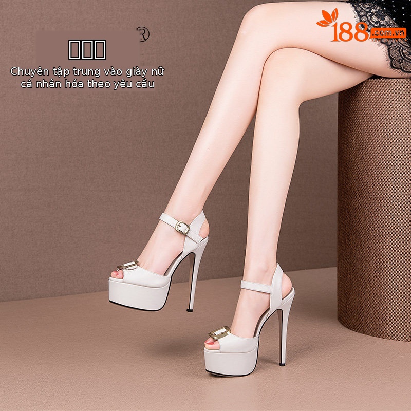Sandal cao gót nữ mũi cá hở, quai ngang khóa vuông, gót nhọn 12–15 cm — Đen Cao gót 15cm, Be Cao gót 15cm, Đen Cao gót 12cm, Be Cao gót 12cm