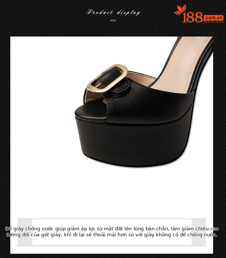 Sandal cao gót nữ mũi cá hở, quai ngang khóa vuông, gót nhọn 12–15 cm — Đen Cao gót 15cm, Be Cao gót 15cm, Đen Cao gót 12cm, Be Cao gót 12cm chi tiết 7