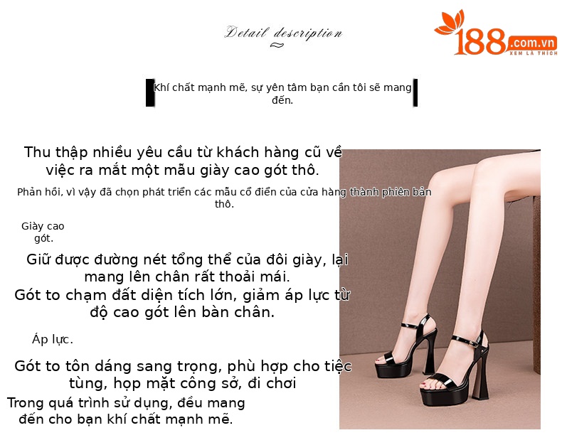 Sandal cao gót nữ mũi hở gót vuông chunky đế chống nước — Đen, Vàng, Bạc chi tiết 1