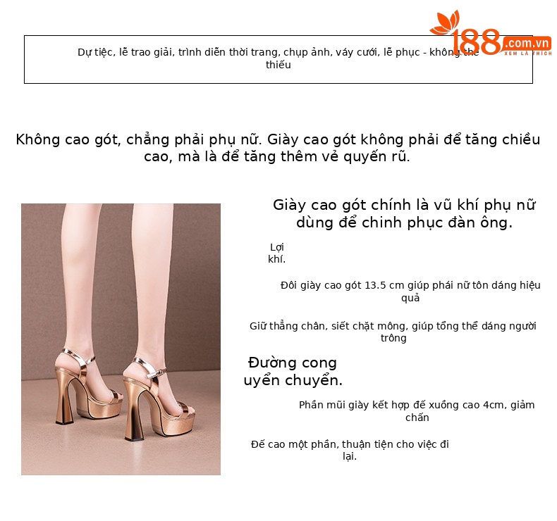 Sandal cao gót nữ mũi hở gót vuông chunky đế chống nước — Đen, Vàng, Bạc chi tiết 2