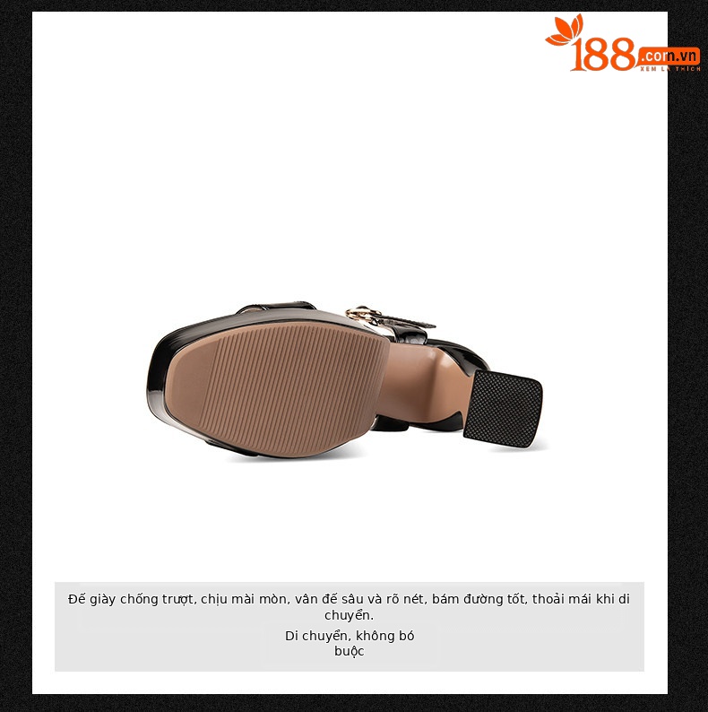 Sandal cao gót nữ mũi hở gót vuông chunky đế chống nước — Đen, Vàng, Bạc chi tiết 9