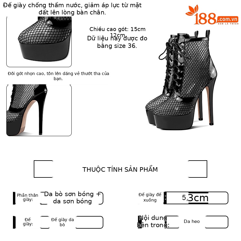 Boot nữ dây buộc mũi nhọn gót cao 12–15 cm đục lỗ mesh thoáng khí — Đen Cao Gót 15cm, Mơ Cao Gót 15cm, Đen Cao Gót 12cm, Mơ Cao Gót 12cm