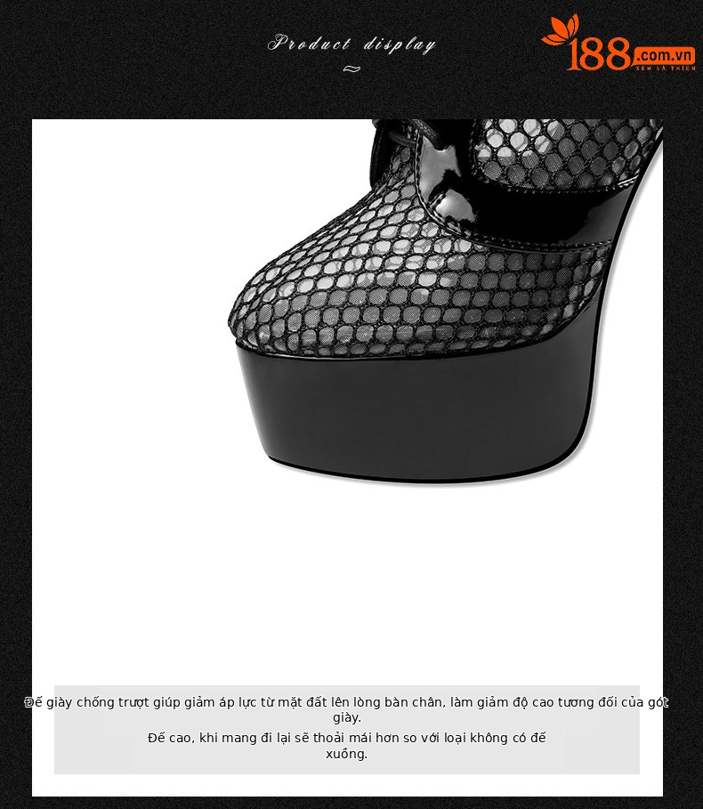 Boot nữ dây buộc mũi nhọn gót cao 12–15 cm đục lỗ mesh thoáng khí — Đen Cao Gót 15cm, Mơ Cao Gót 15cm, Đen Cao Gót 12cm, Mơ Cao Gót 12cm chi tiết 7