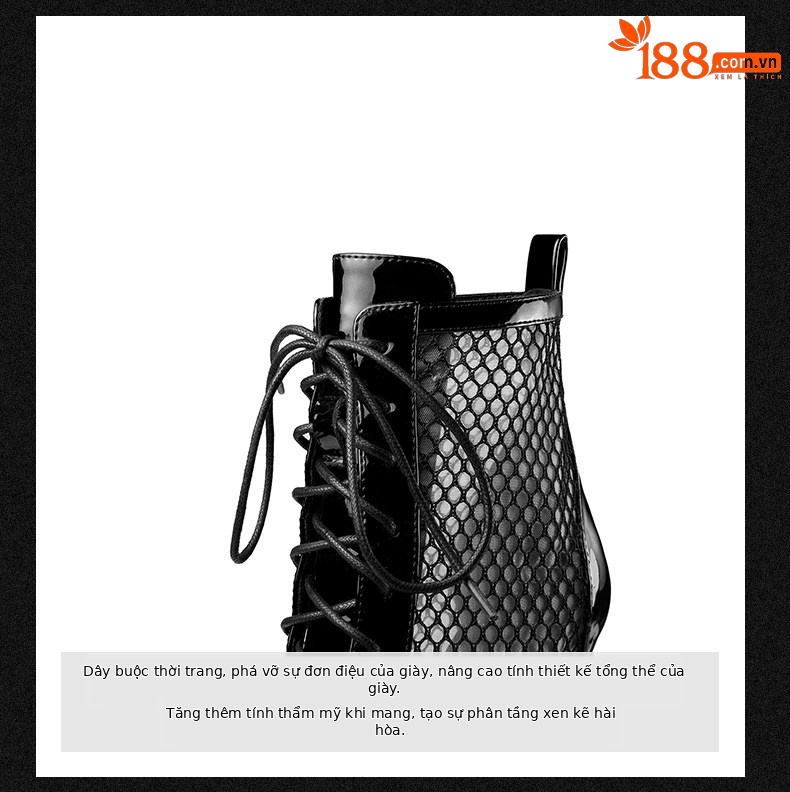 Boot nữ dây buộc mũi nhọn gót cao 12–15 cm đục lỗ mesh thoáng khí — Đen Cao Gót 15cm, Mơ Cao Gót 15cm, Đen Cao Gót 12cm, Mơ Cao Gót 12cm chi tiết 8