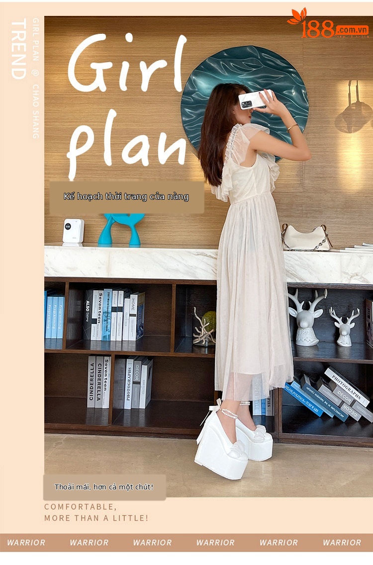 Sandal platform nữ dạ tiệc đính ngọc trai phong cách Pháp, đế xuồng siêu cao gót Mary Jane — Trắng 10cm, Trắng 12cm, Trắng 15cm, Đen 10cm chi tiết 2