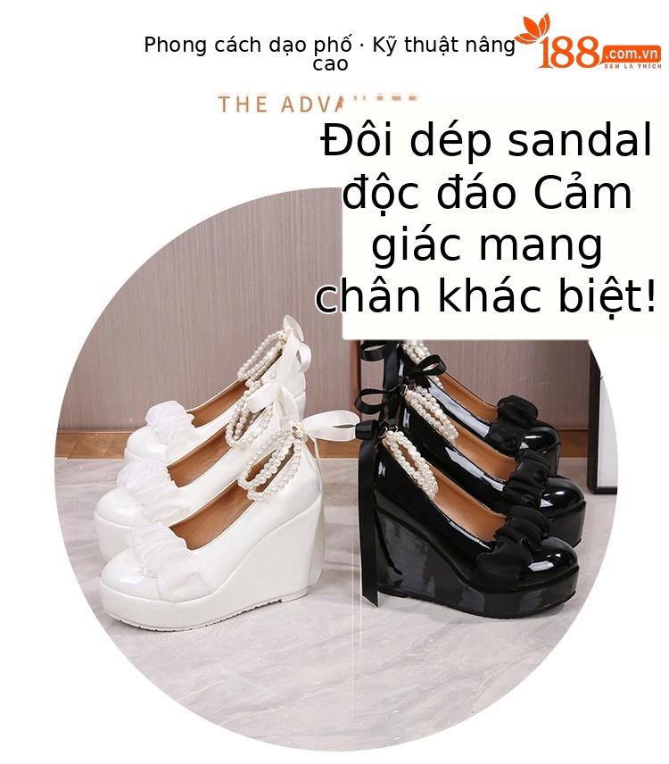 Sandal platform nữ dạ tiệc đính ngọc trai phong cách Pháp, đế xuồng siêu cao gót Mary Jane — Trắng 10cm, Trắng 12cm, Trắng 15cm, Đen 10cm chi tiết 3
