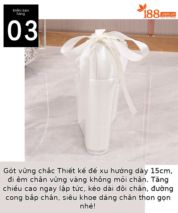 Sandal platform nữ dạ tiệc đính ngọc trai phong cách Pháp, đế xuồng siêu cao gót Mary Jane — Trắng 10cm, Trắng 12cm, Trắng 15cm, Đen 10cm chi tiết 7