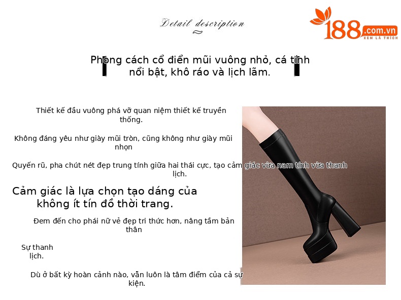 Boot nữ cổ cao gót siêu cao đế dày chunky, dây xích trang trí, phong cách châu Âu — Đen, Trắng chi tiết 1