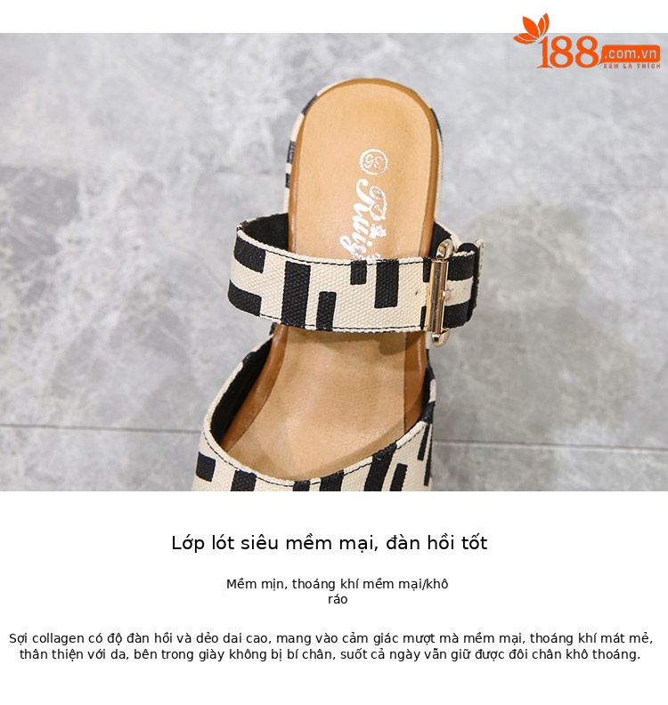 Sandal cao gót nữ hở mũi đế xuồng 11 cm — Đen 10cm, Đen 12cm, Đen 15cm chi tiết 5