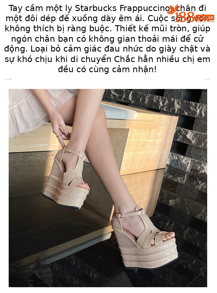 Dép sandal đế xuồng siêu cao gót nữ mũi hở phong cách dân tộc, gót 14-16 cm — Mơ 14cm, Mơ 16cm, Trắng 14cm, Trắng 16cm chi tiết 2