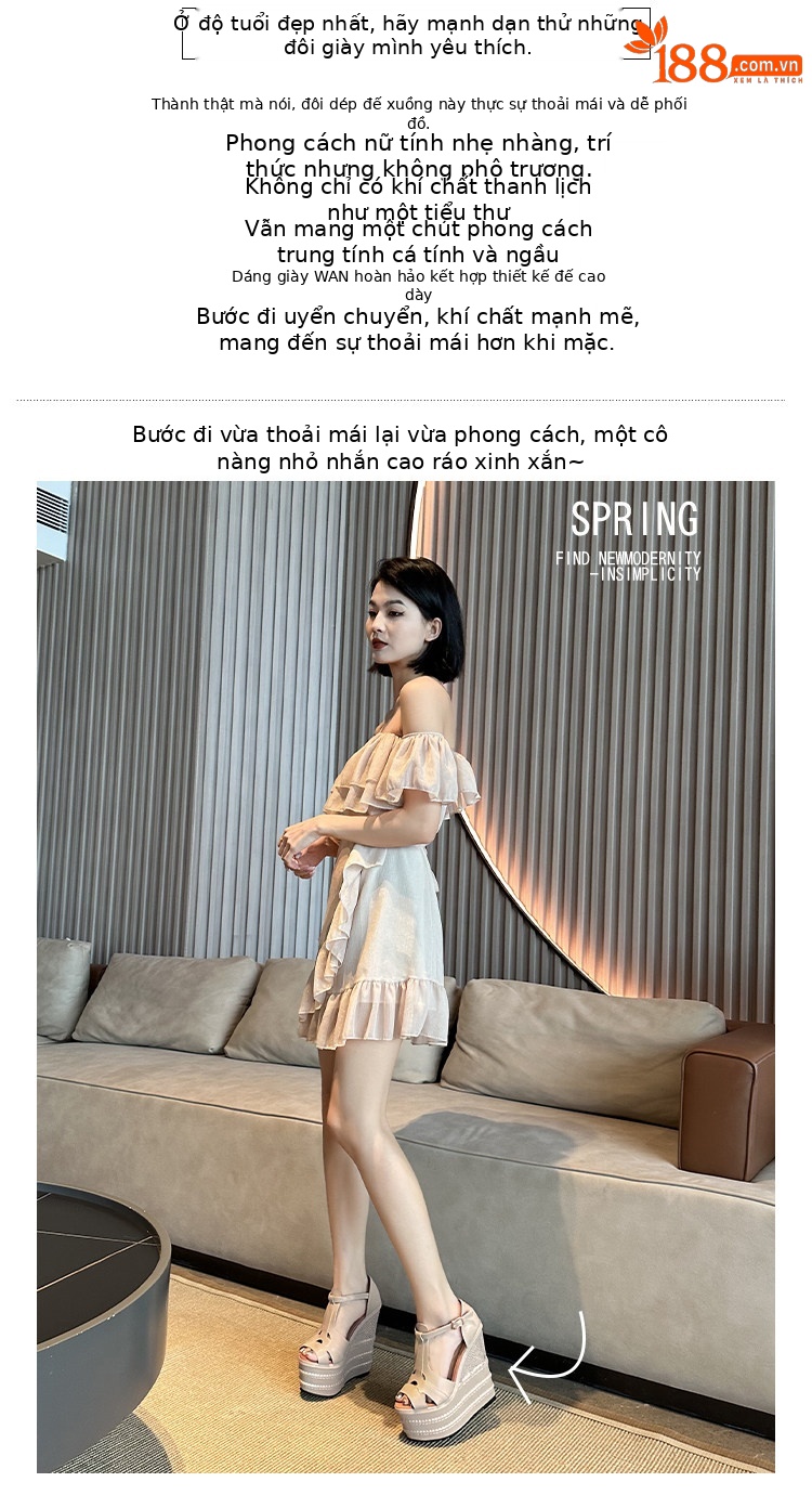 Dép sandal đế xuồng siêu cao gót nữ mũi hở phong cách dân tộc, gót 14-16 cm — Mơ 14cm, Mơ 16cm, Trắng 14cm, Trắng 16cm chi tiết 1