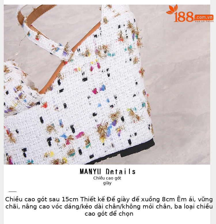 Dép sandal đế xuồng cao gót nữ quai chéo, gót 15 cm, hở mũi, phong cách thời trang — Trắng 10CM, Trắng 12CN, Trắng 15CM chi tiết 7