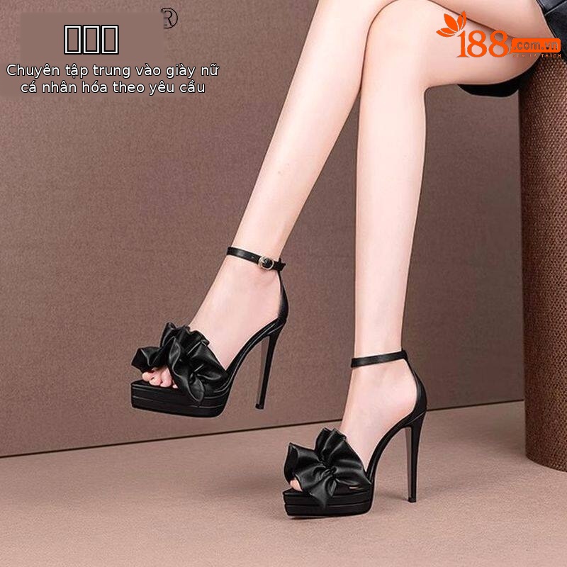 Sandal cao gót nữ hở mũi quai ngang kiểu Pháp, gót siêu cao 9 cm — Đen