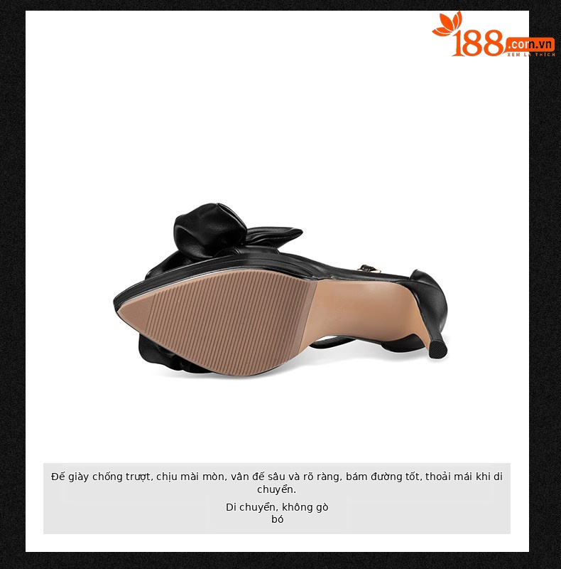 Sandal cao gót nữ hở mũi quai ngang kiểu Pháp, gót siêu cao 9 cm — Đen chi tiết 9