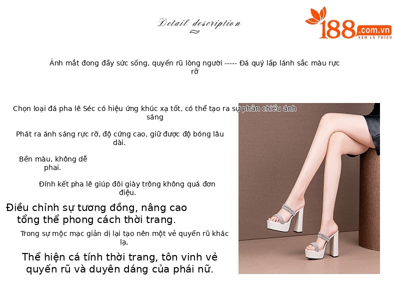 Sandal cao gót nữ đính đá mũi vuông hở mũi gót vuông dày — Đen, Be chi tiết 1