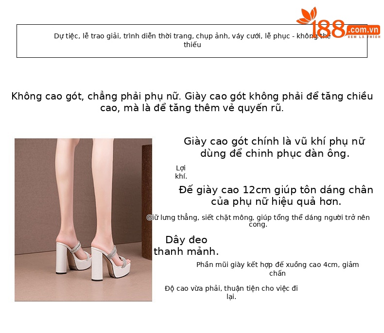 Sandal cao gót nữ đính đá mũi vuông hở mũi gót vuông dày — Đen, Be chi tiết 2