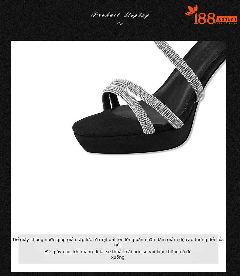 Sandal cao gót nữ đính đá mũi nhọn quai mảnh gót 10.5 cm — Đen Cao gót 10.5cm, Mơ Cao gót 10.5cm chi tiết 7