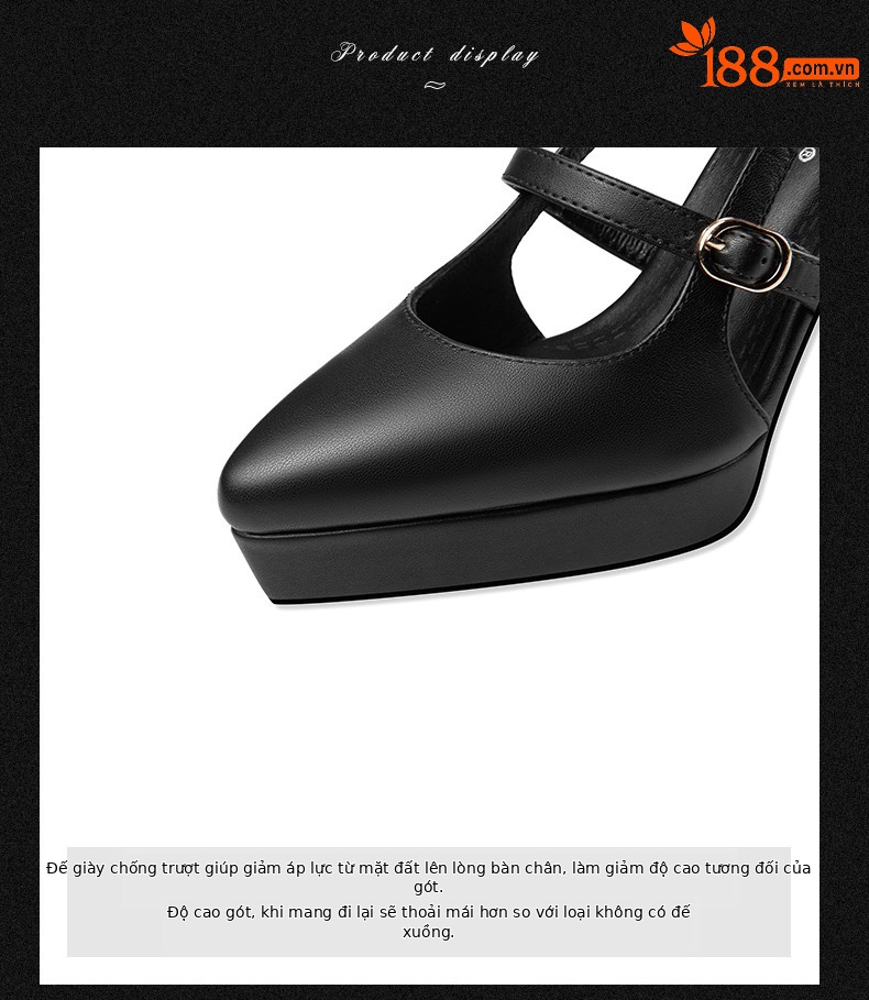 Sandal cao gót nữ mũi nhọn quai khóa một dây, gót siêu cao 8 cm, đế platform chống nước — Đen chi tiết 7