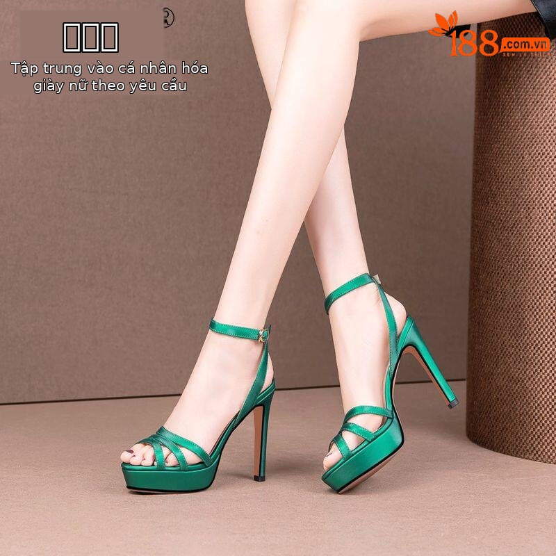 Sandal cao gót nữ hở mũi quai mảnh đế platform chống nước — Hồng Đậu, Xanh Lá