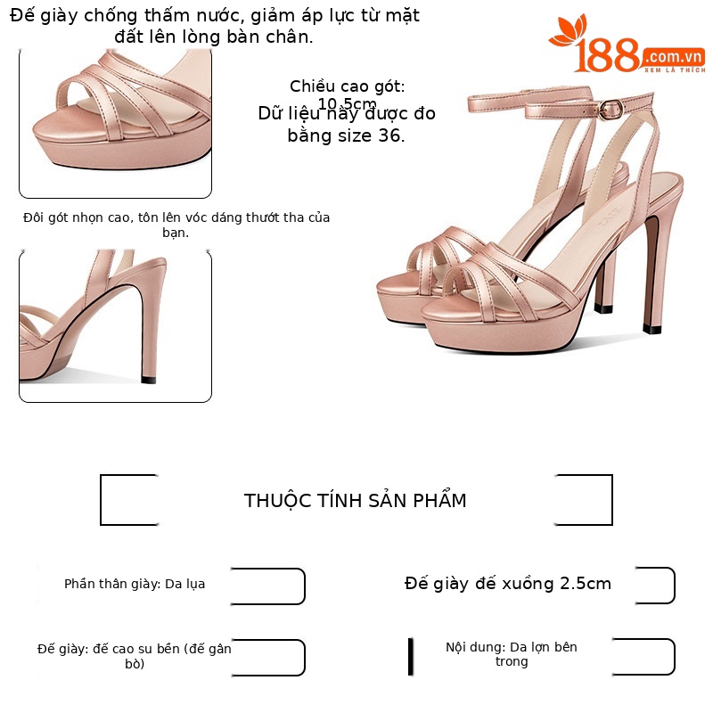 Sandal cao gót nữ hở mũi quai mảnh đế platform chống nước — Hồng Đậu, Xanh Lá
