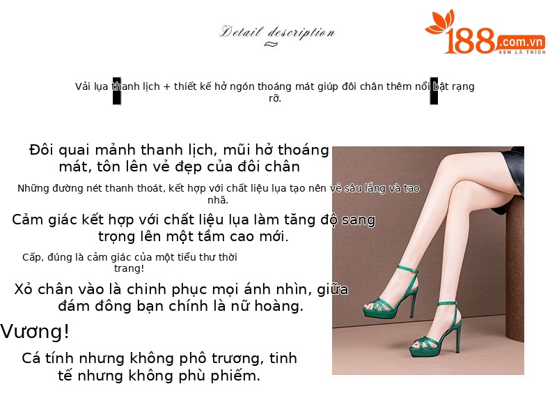 Sandal cao gót nữ hở mũi quai mảnh đế platform chống nước — Hồng Đậu, Xanh Lá chi tiết 1