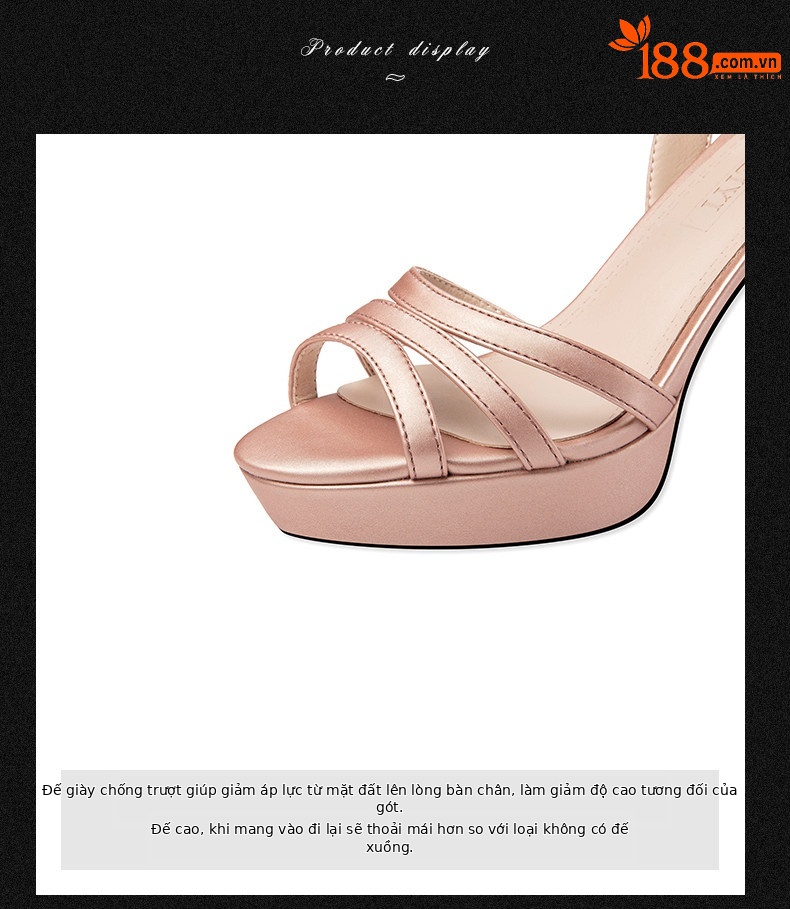 Sandal cao gót nữ hở mũi quai mảnh đế platform chống nước — Hồng Đậu, Xanh Lá chi tiết 7
