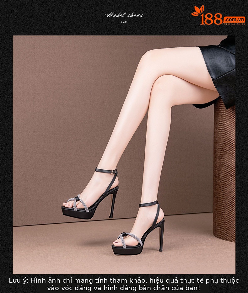 Sandal cao gót nữ hở mũi đế platform chống nước, gót nhọn 9 cm — Kê, Hồng Đậu chi tiết 3