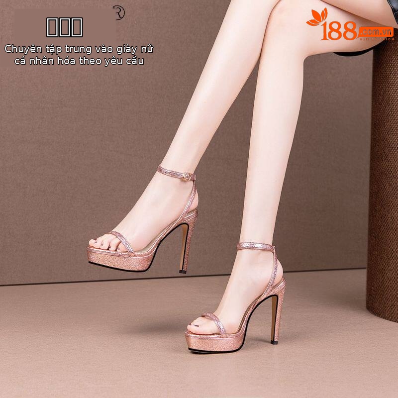 Sandal cao gót nữ hở mũi quai ngang một dây, gót nhọn 9 cm — Hồng Vàng, Xanh
