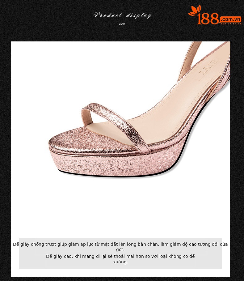 Sandal cao gót nữ hở mũi quai ngang một dây, gót nhọn 9 cm — Hồng Vàng, Xanh chi tiết 7