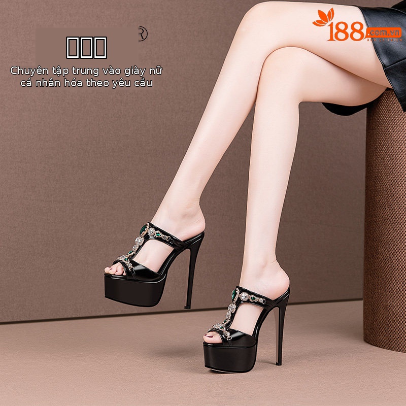 Sandal cao gót nữ hở mũi phong cách Pháp đính đá, gót nhọn 12–15 cm — Đen Cao Gót 12cm, Trắng Cao Gót 12cm, Đen Cao Gót 13cm, Trắng Cao Gót 13cm