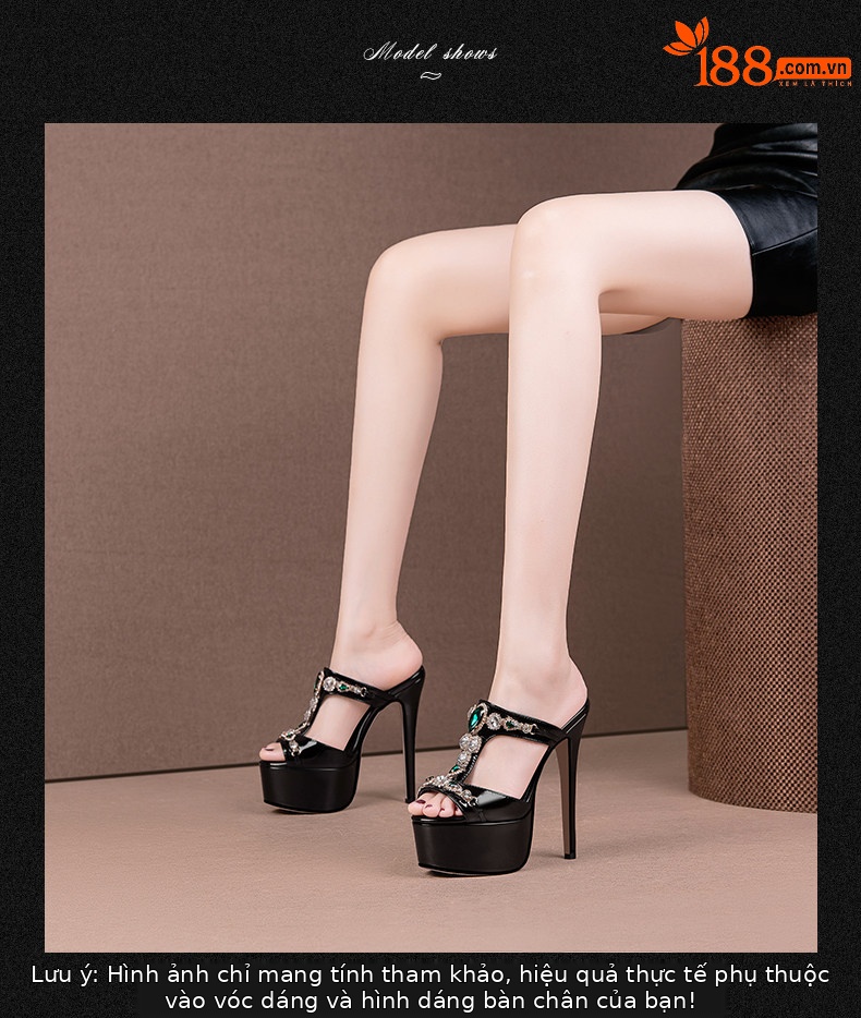 Sandal cao gót nữ hở mũi phong cách Pháp đính đá, gót nhọn 12–15 cm — Đen Cao Gót 12cm, Trắng Cao Gót 12cm, Đen Cao Gót 13cm, Trắng Cao Gót 13cm chi tiết 3