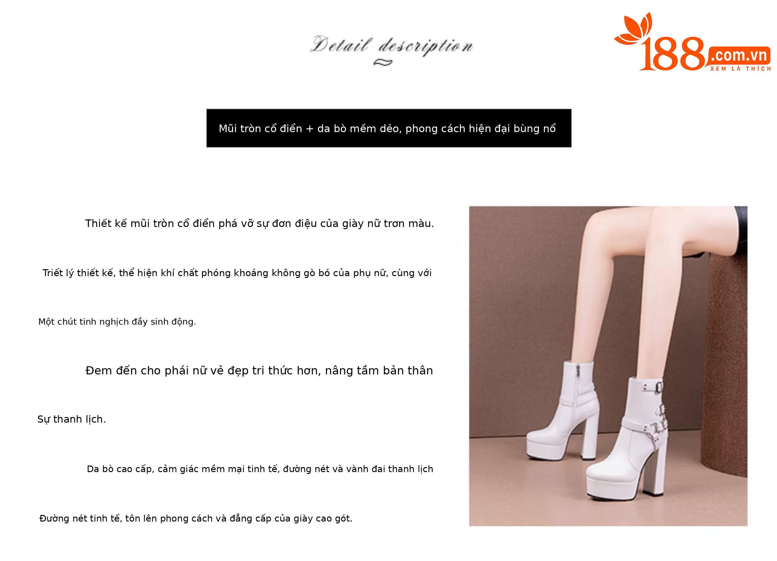 Boot cổ thấp chống nước đế platform gót vuông dáng slim cho nữ — Đen, Trắng chi tiết 1