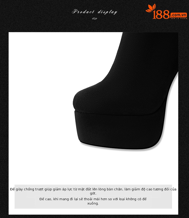 Boot cổ thấp nữ mũi tròn gót siêu cao đính đá dây xích — Đen Cao Gót 12cm, Đen Cao Gót 13cm, Đen Cao Gót 15cm chi tiết 7