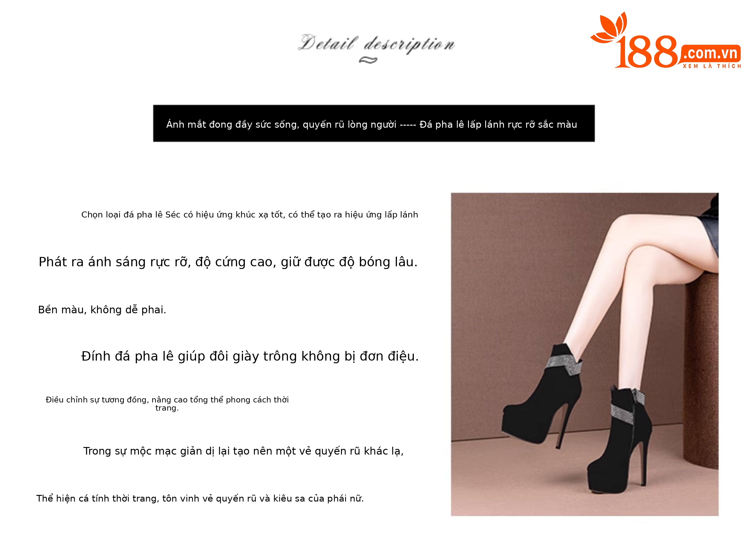 Boot cổ thấp nữ mũi tròn gót siêu cao đính đá dây xích — Đen Cao Gót 12cm, Đen Cao Gót 13cm, Đen Cao Gót 15cm chi tiết 1