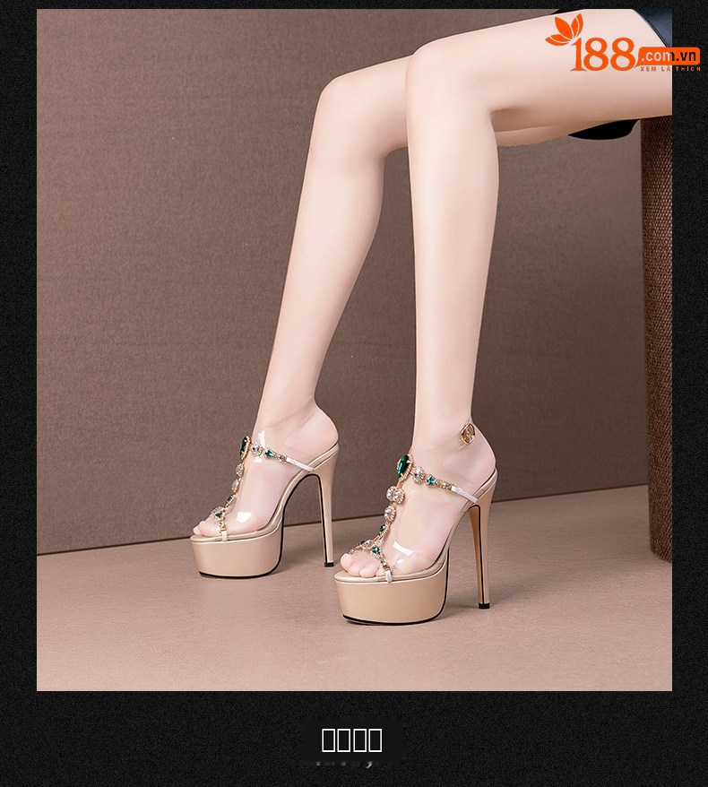 Sandal cao gót nữ hở mũi đính đá khóa quai siêu cao gót 12–15 cm — Đen Cao gót 12cm, Mơ Cao gót 12cm, Đen Cao gót 13cm, Mơ Cao gót 13cm chi tiết 6