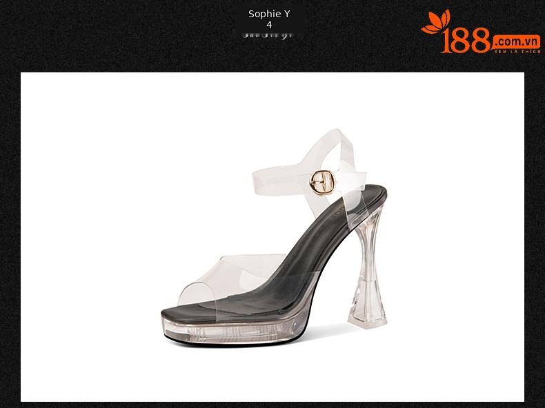 Sandal cao gót nữ mũi nhọn quai mắt cáo gót vuông trong suốt — Đen, Mơ chi tiết 10
