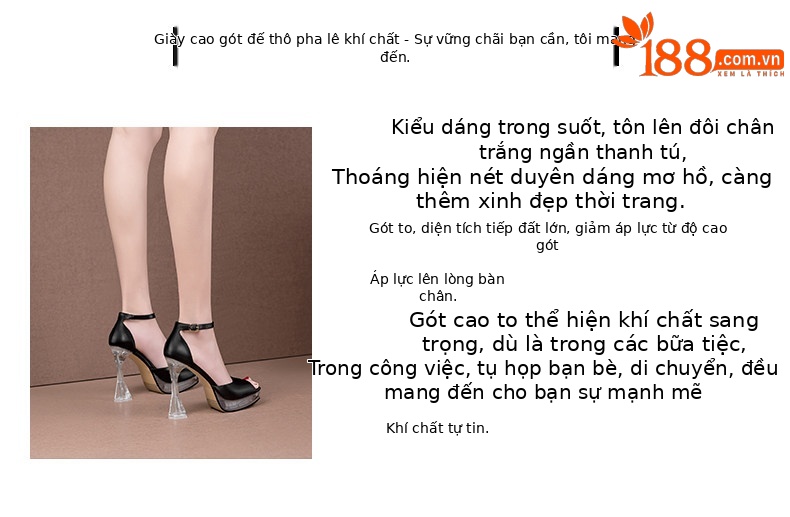 Sandal nữ một quai chống nước đế platform gót dày hở mũi — Đen, Mơ chi tiết 2