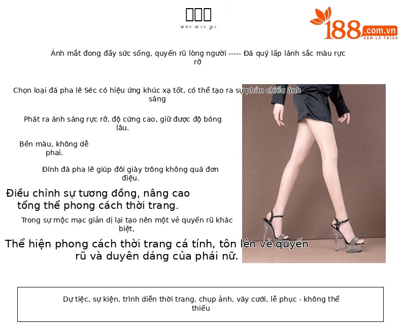 Sandal cao gót nữ hở mũi đính đá pha lê, gót nhọn 12–15 cm, đế platform chống nước — Đen Cao Gót 12cm, Đen Cao Gót 15cm chi tiết 1
