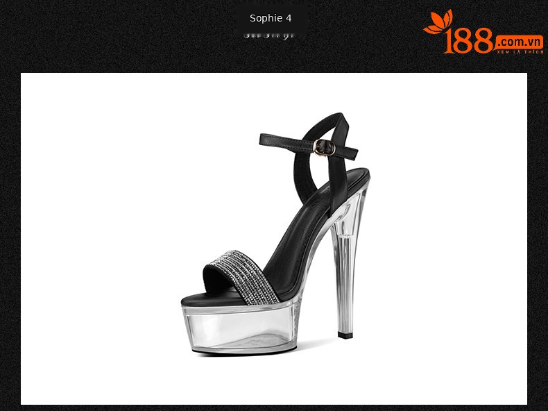 Sandal cao gót nữ hở mũi đính đá pha lê, gót nhọn 12–15 cm, đế platform chống nước — Đen Cao Gót 12cm, Đen Cao Gót 15cm chi tiết 10