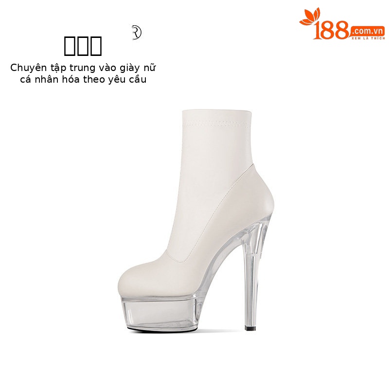 Boot cổ thấp nữ da bò gót nhọn cao su đế platform chống nước khóa kéo bên — Đen 19781, Be 19781, Đen 19881, Be 19881