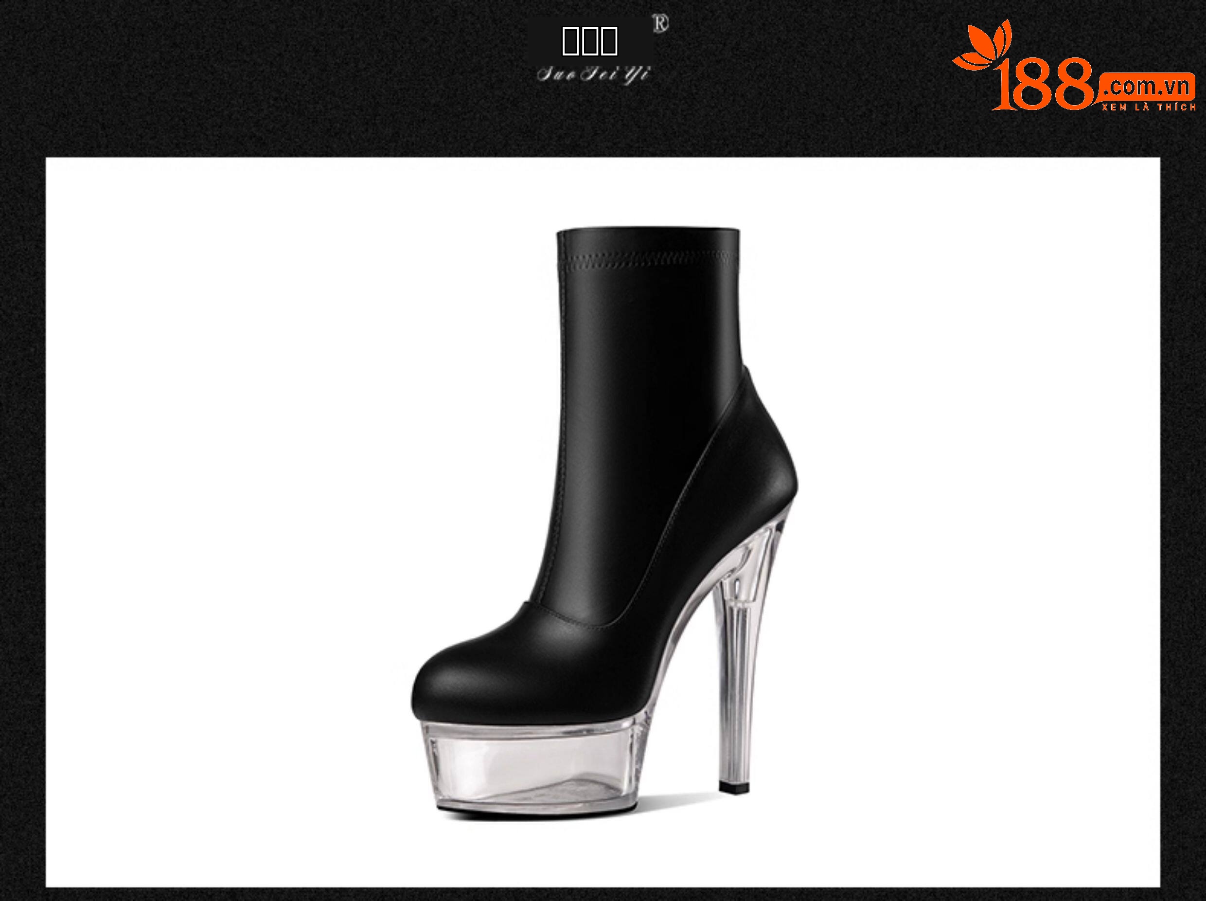 Boot cổ thấp nữ da bò gót nhọn cao su đế platform chống nước khóa kéo bên — Đen 19781, Be 19781, Đen 19881, Be 19881 chi tiết 13