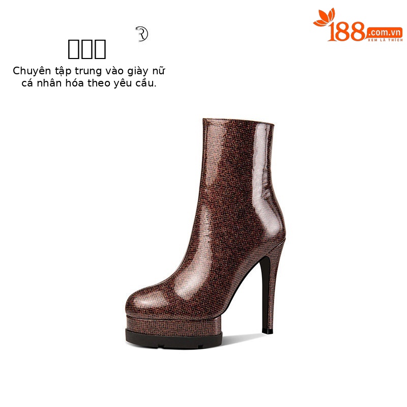 Boot nữ cổ thấp mũi tròn gót nhọn phong cách retro, da bóng, khóa kéo bên hông — Bạc 71861 (Gót nhỏ), Đỏ rượu 71861 (Gót nhỏ), Bạc 71961 (Gót to), Đỏ rượu 71961 (Gót to)