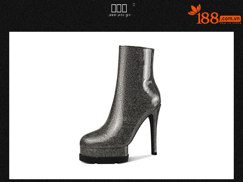 Boot nữ cổ thấp mũi tròn gót nhọn phong cách retro, da bóng, khóa kéo bên hông — Bạc 71861 (Gót nhỏ), Đỏ rượu 71861 (Gót nhỏ), Bạc 71961 (Gót to), Đỏ rượu 71961 (Gót to) chi tiết 13