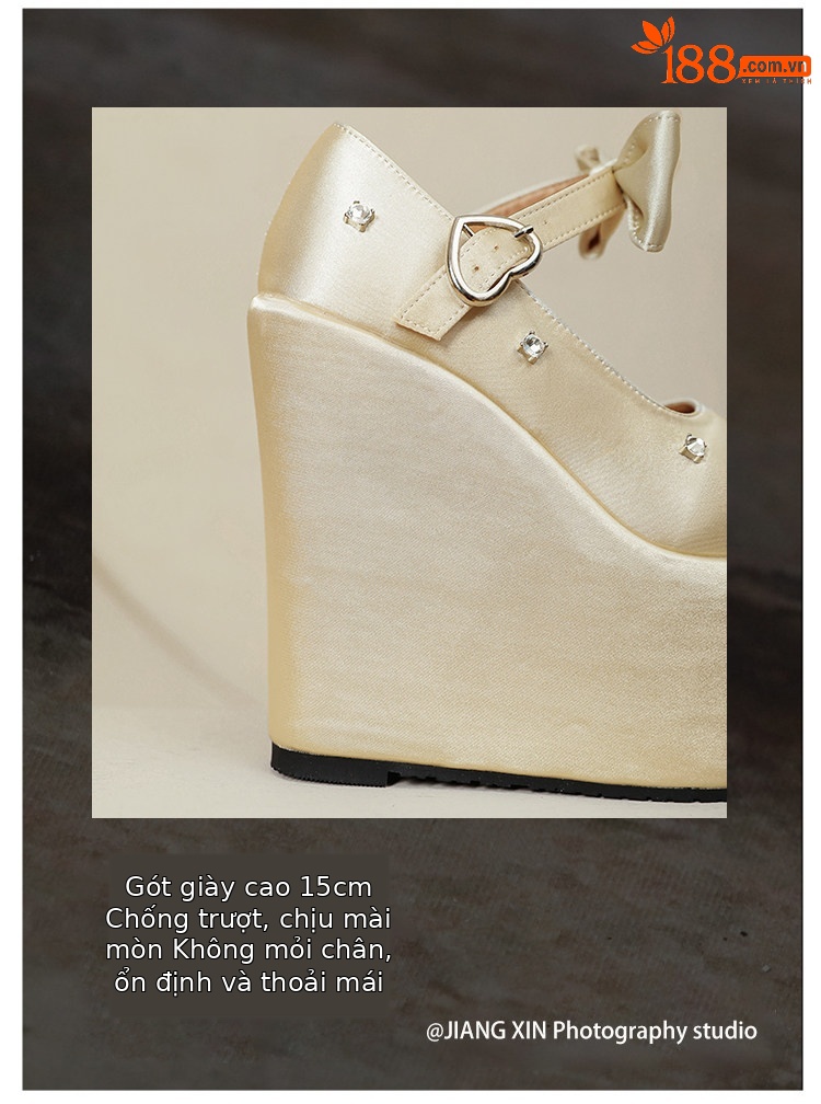 Giày cao gót nữ đế xuồng platform màu đỏ pha lê, gót 15 cm, phong cách Trung Hoa — Mơ 10cm, Mơ 15cm, Đỏ 10cm, Đỏ 15cm chi tiết 24