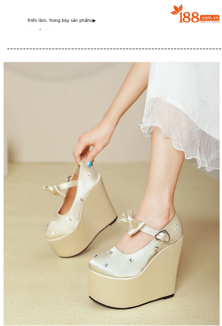 Giày cao gót nữ đế xuồng platform màu đỏ pha lê, gót 15 cm, phong cách Trung Hoa — Mơ 10cm, Mơ 15cm, Đỏ 10cm, Đỏ 15cm chi tiết 27