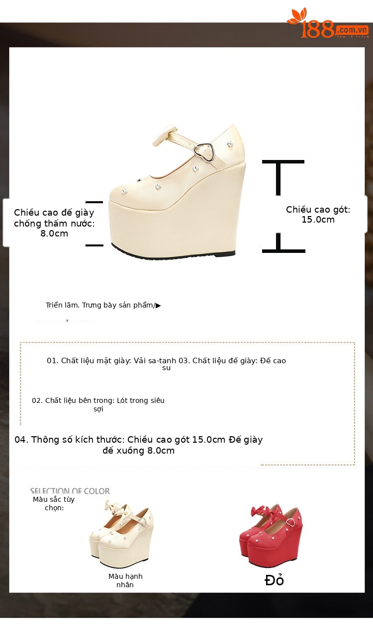 Giày cao gót nữ đế xuồng platform màu đỏ pha lê, gót 15 cm, phong cách Trung Hoa — Mơ 10cm, Mơ 15cm, Đỏ 10cm, Đỏ 15cm chi tiết 23