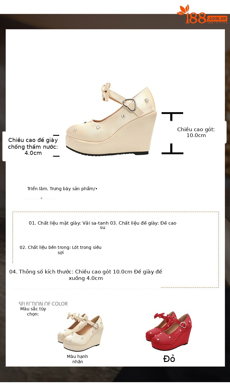 Giày cao gót nữ đế xuồng platform màu đỏ pha lê, gót 15 cm, phong cách Trung Hoa — Mơ 10cm, Mơ 15cm, Đỏ 10cm, Đỏ 15cm chi tiết 40