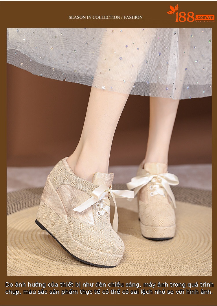 Giày cao gót nữ đế xuồng platform buộc dây, gót 15 cm — Mơ 10cm, Mơ 15cm chi tiết 23